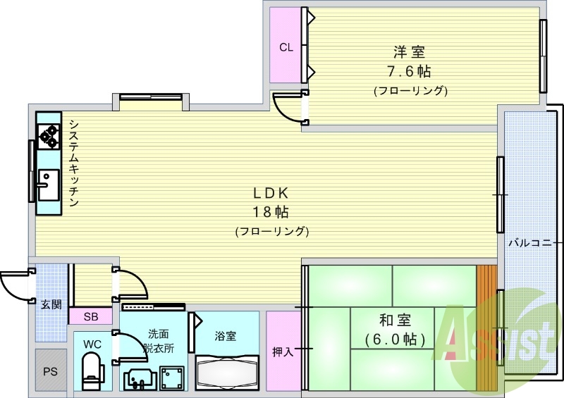 2LDK（66.62㎡）温水洗浄便座・モニターフォン