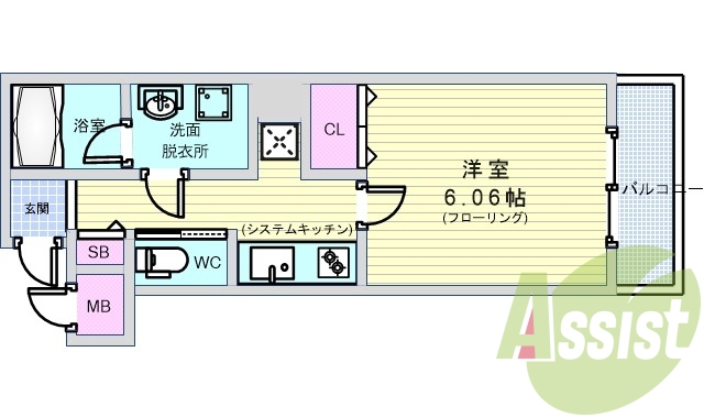 1K(24.57平米) システムキッチン・浴室乾燥機