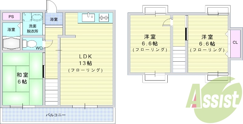 3LDK・メゾネット・最上階・ウォシュレット・エアコン・南向