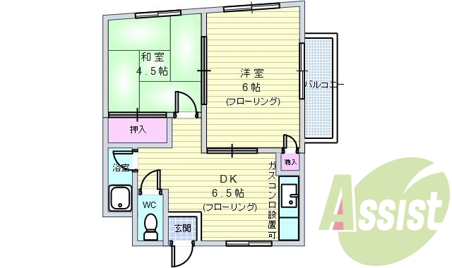 ２ＤＫ（３４平米）セパレート・レンタカーサービス無料