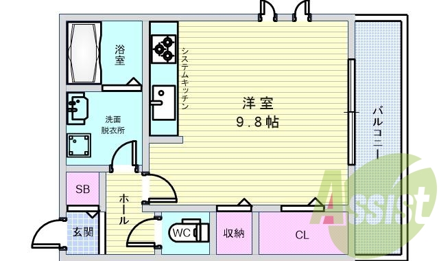 1R（29.25平米）エアコン・システムキッチン・浴室乾燥機