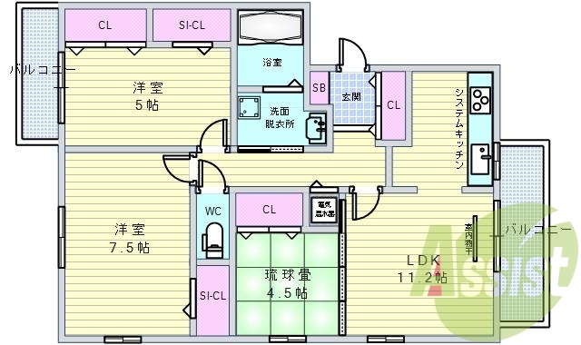 3LDK、オーロトック、シューズクローク、追い焚き、浴室乾燥