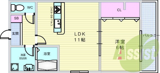 1ＬＤＫ（40.19平米）追い焚き・エアコン・ネット無料