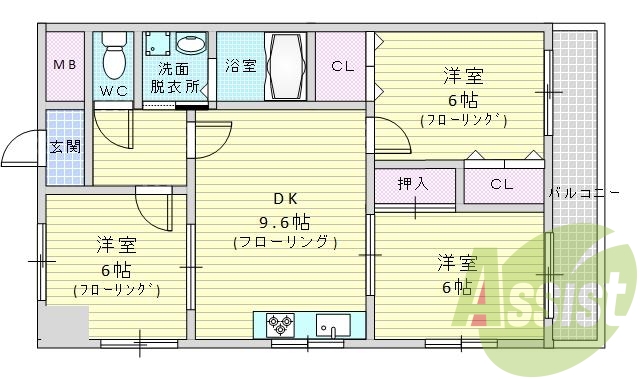 3DK（59.85平米）システムキッチン、メールボックス