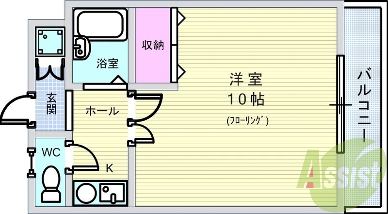 1K・1口システムキッチン・ミニ冷蔵庫付き・エアコン・