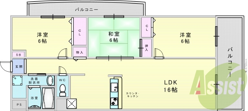 3LDK（70.90平米）洗面所独立・室内洗濯機置場・収納