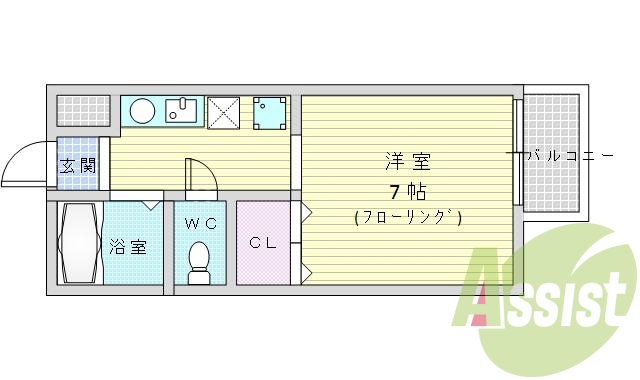1K・閑静な住宅街・エアコン付・セパレート・室内洗濯パン