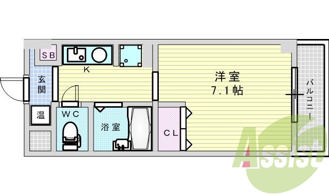 1K【２２．４平米】エアコン、IH