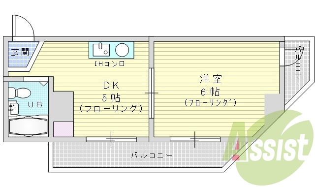 1DK・南向き・2面バルコニー・エアコン・テレビモニターホン