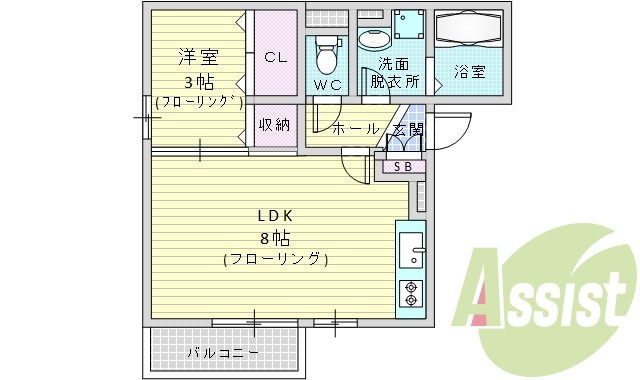 1LDK・南向き・システムキッチン・シャンドレ・追炊機能