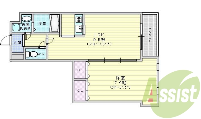 1LDK（38平米）システムキッチン・独立洗面台・ネット無料