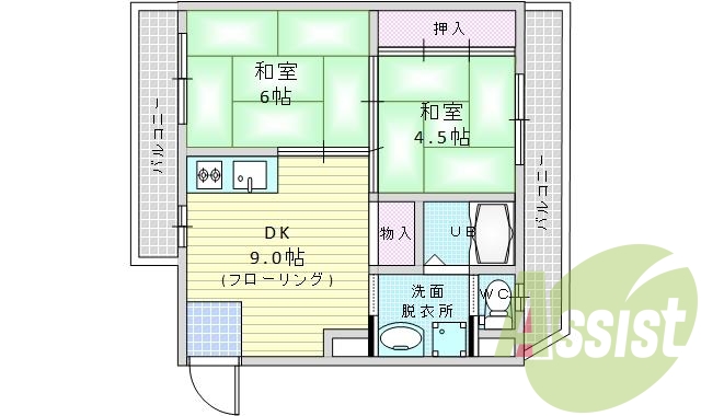 2LDK・専有面積40㎡、閑静な住宅街にございます。