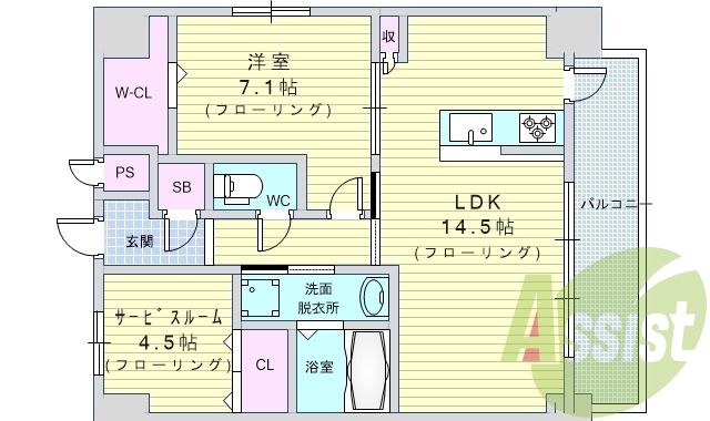 1LDK（60.9平米）エアコン・室内洗濯機置場・シャンドレ