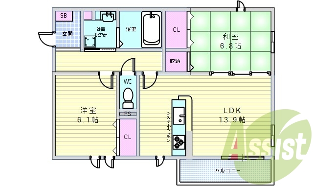 2LDK（64.54平米）ネット無料・モニターフォン