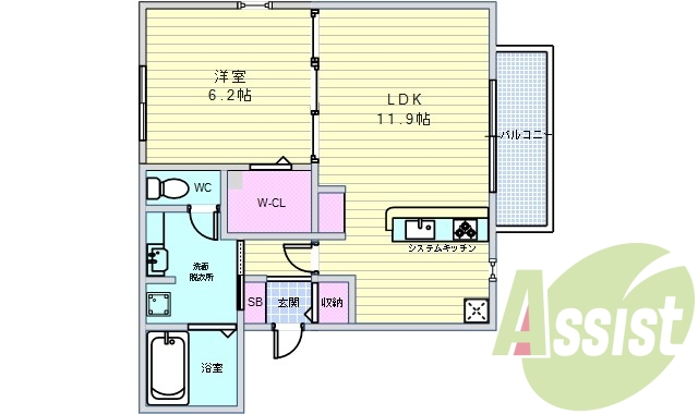 1LDK（４３．８５平米）モニターフォン・システムキッチン
