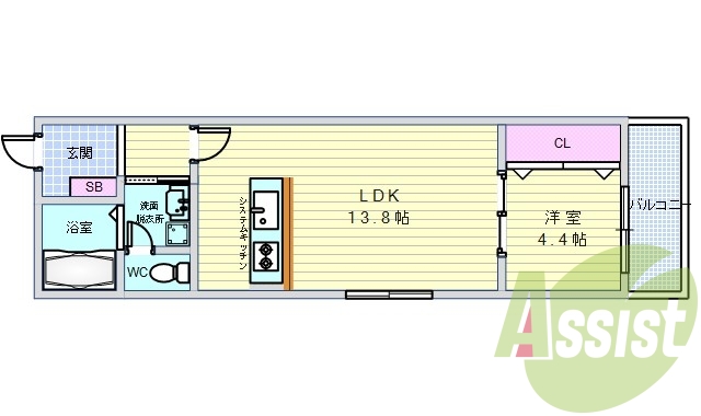 1LDK（40.75平米）ペット可・ネット無料・エアコン