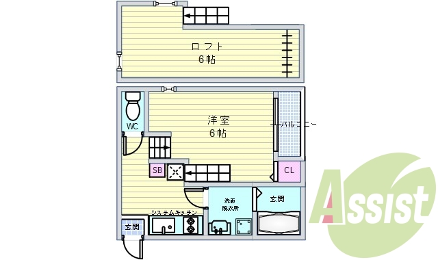 1K（21.42平米）ネット無料・ロフト・浴室乾燥機