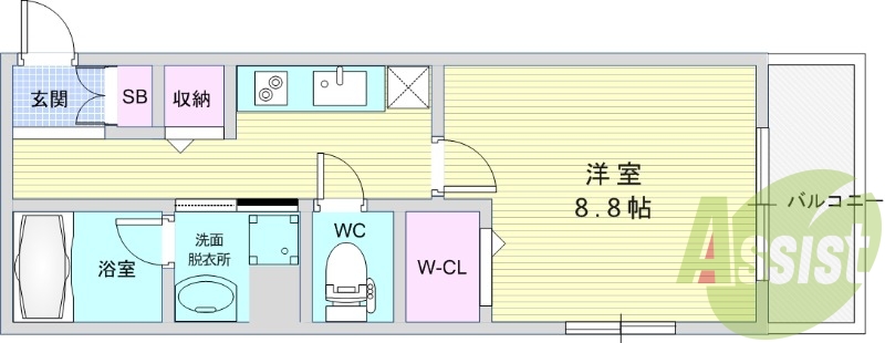 1K(30.71平米)システムキッチン・オートロック・IH