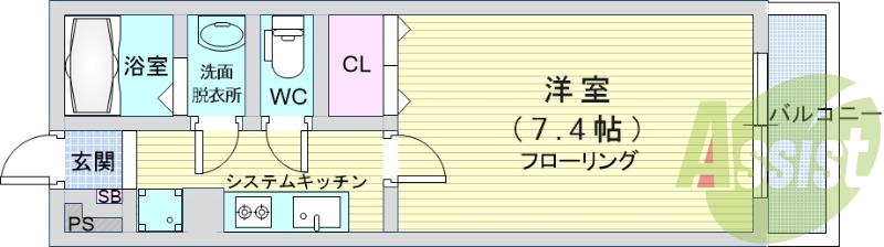 1K(26.08平米)システムキッチン・洗髪洗面化粧台・SB