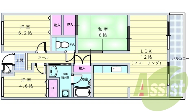 3LDK(68.72平米）独立洗面台・TVインターホン