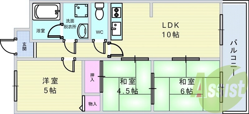 3LDK（57.68平米）ガスキッチン・エレベーター・収納