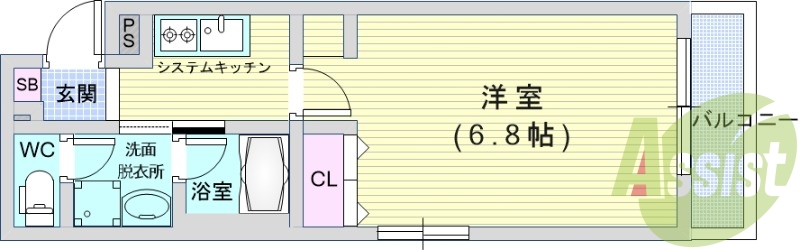 1K（22.57平米）浴室乾燥機・独立洗面台・脱衣所・下駄箱
