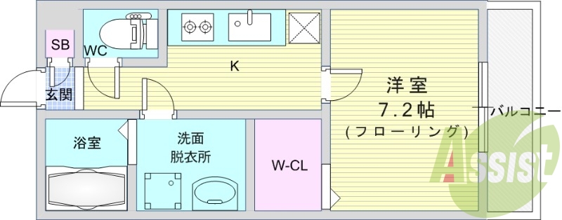1K（26平米）ネット無料・独立洗面台・システムキッチン