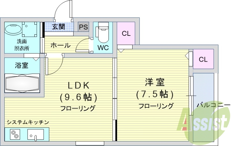 1LDK（40.26平米）システムキッチン・洗髪洗面化粧台