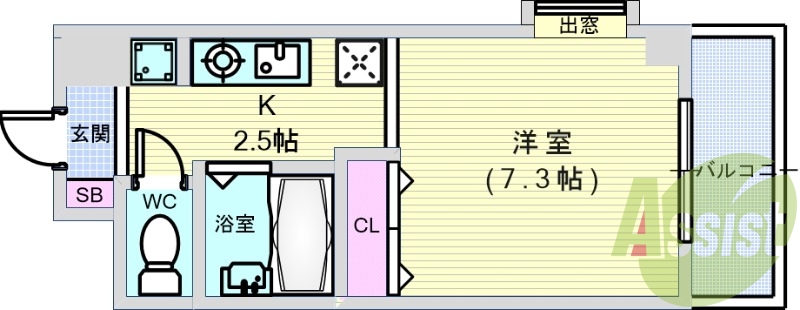 1K（23.24平米）お風呂トイレ別・インターネット無料