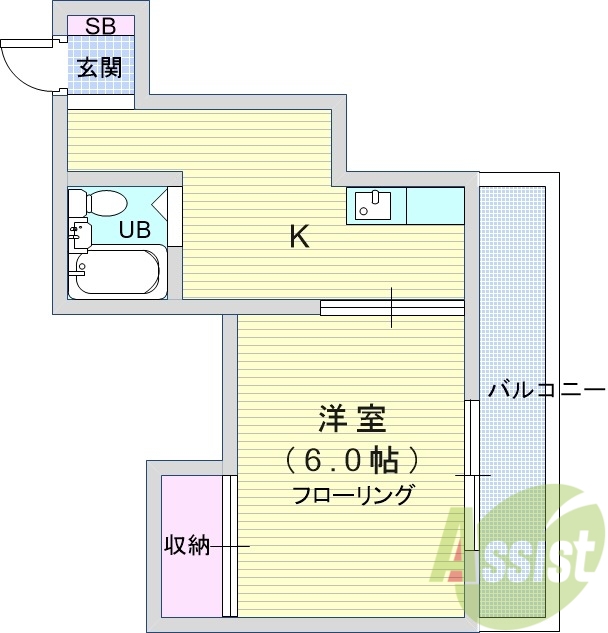 1K（24.5平米）ガスキッチン・エアコン・収納・UB