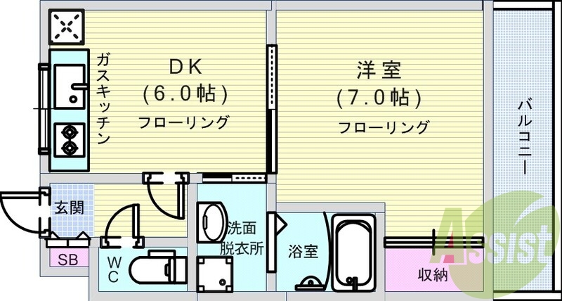 1DK・オートロック・セパレート・独立洗面所・エアコン付き
