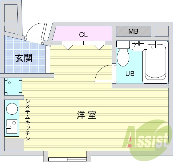 1R(19平米）IHキッチン・室内洗濯パン