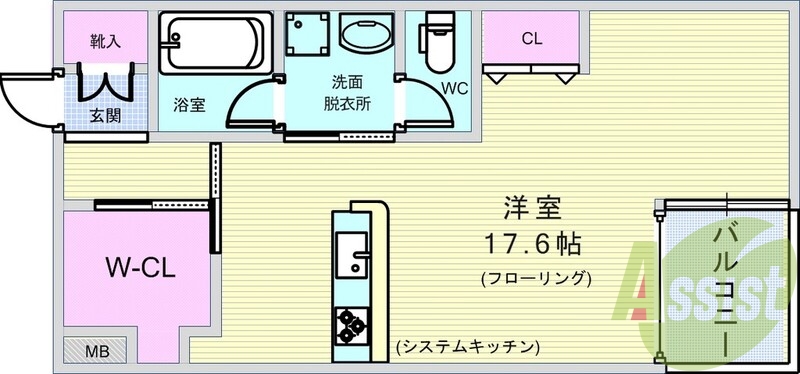 1R（46.44平米）ウォークインクローゼット・独立洗面台