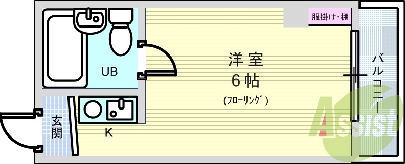 1R（１５．５平米）フローリング・駐輪・バイク置場・エアコン
