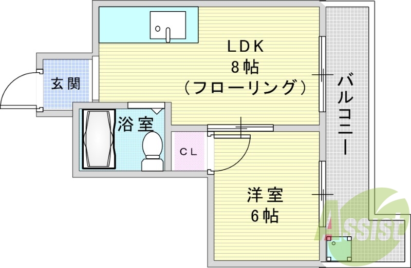 1DK（23.80平米）エアコン・室内洗濯機置場・収納・SB