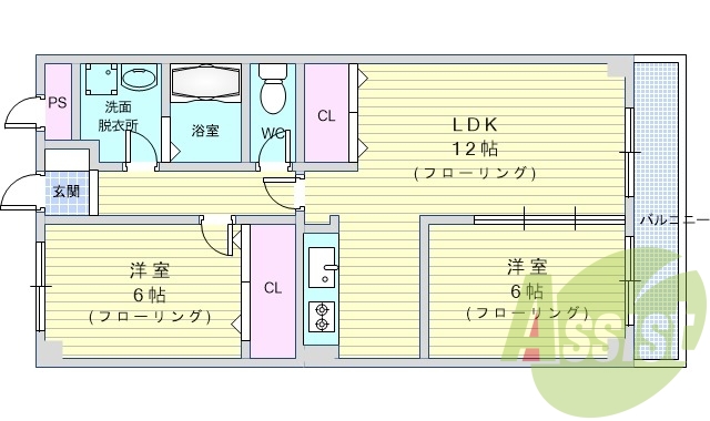 2LDK（56.65平米）TVモニターインターホン・南向き