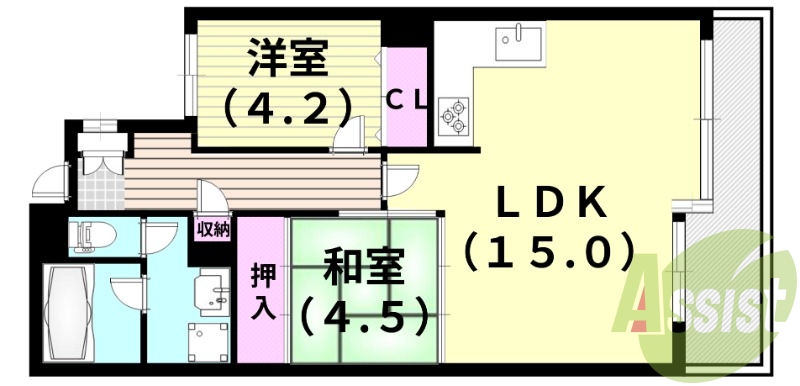 2LDK（55平米）システムキッチン・独立洗面台・浴室乾燥機