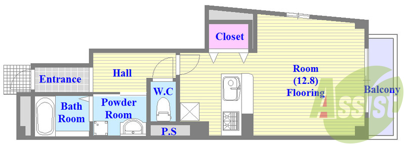 セパレートでリビングが広い単身さん向けの間取りです。