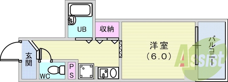 1K（20.31平米）バストイレ別・室内洗濯機置場