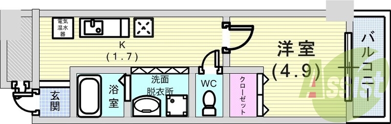 1K（25.15平米）IHコンロ・オール電化・室内洗濯機置場