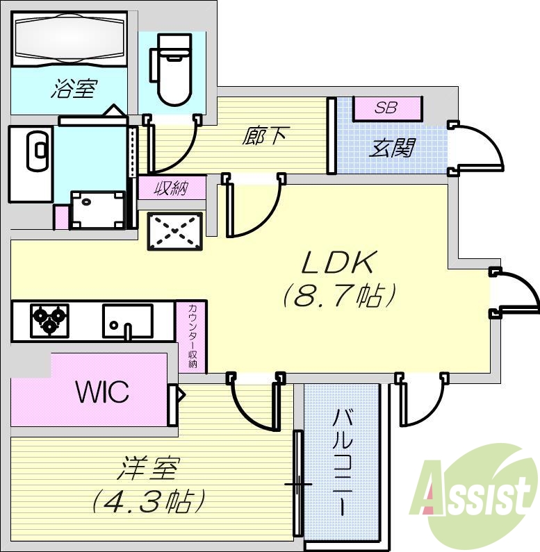 1LDK（３６.１７平米）３口ガスコンロ・グリル・脱衣所