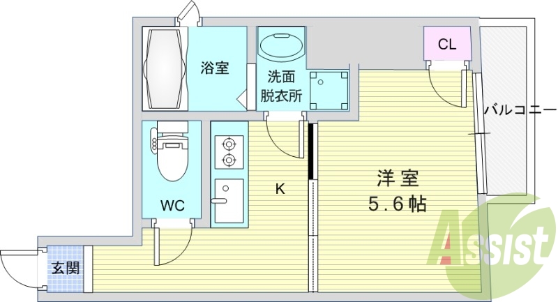 1K（26平米）独立洗面台・TVインターホン・エアコン
