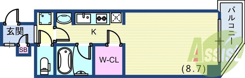 洋室も8.7帖ありウォークインクローゼットと使いやすい!