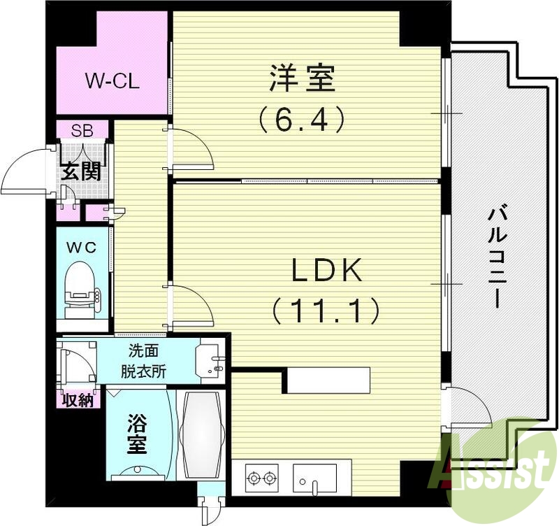 １ＬＤＫの間取りです