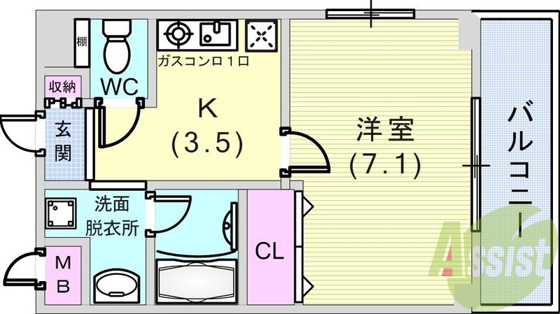 １K（２６．０２平米）オートロック・CATV・洗髪洗面化粧台