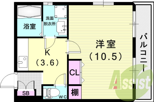 １K（３１.７２平米）室内洗濯機置場・脱衣所・浴室トイレ別室