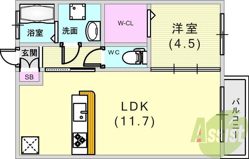 1LDK（４０.０７平米）カウンターキッチン・2口IHコンロ