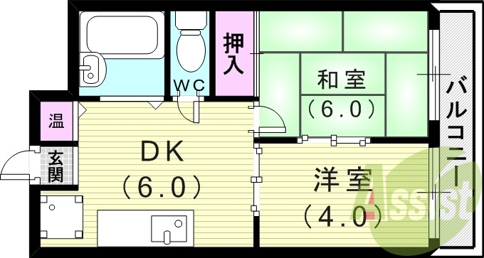 2DK（40平米）室内洗濯機置き場・収納・和室・押入