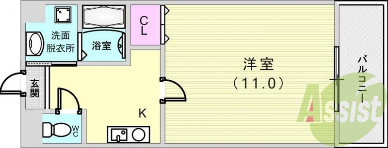 1K（30平米）エアコン・ガスキッチン・収納・独立洗面台