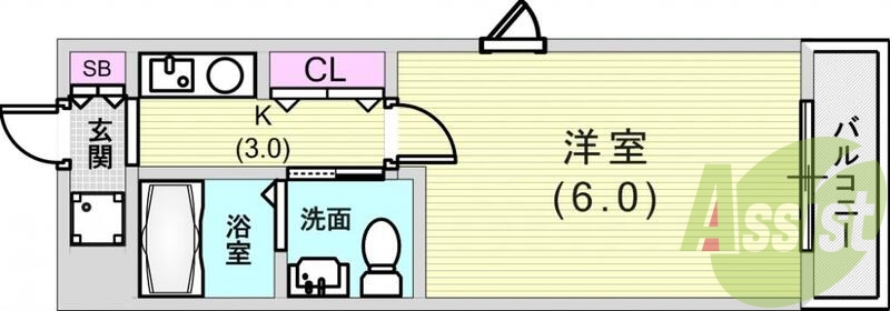 1K(20平米)エアコン・IHコンロ・風呂トイレ別・下駄箱